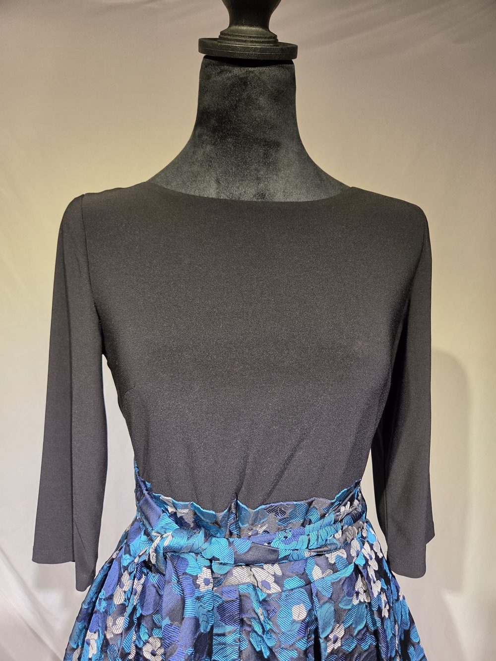 Adrianna Papell Dress Black with Blue Floral Fit-and-Flare Skirt - Picture 5 of 10